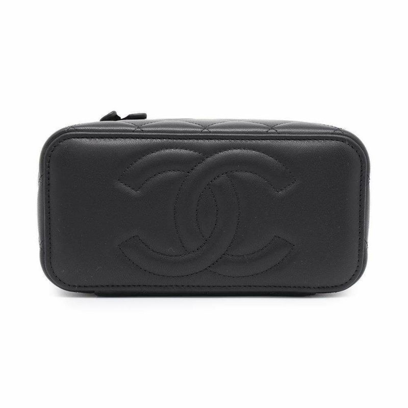 シャネル チェーンショルダーバッグ マトラッセ ココマーク バニティ ラムスキン AP2199 CHANEL ヴァニティ 黒