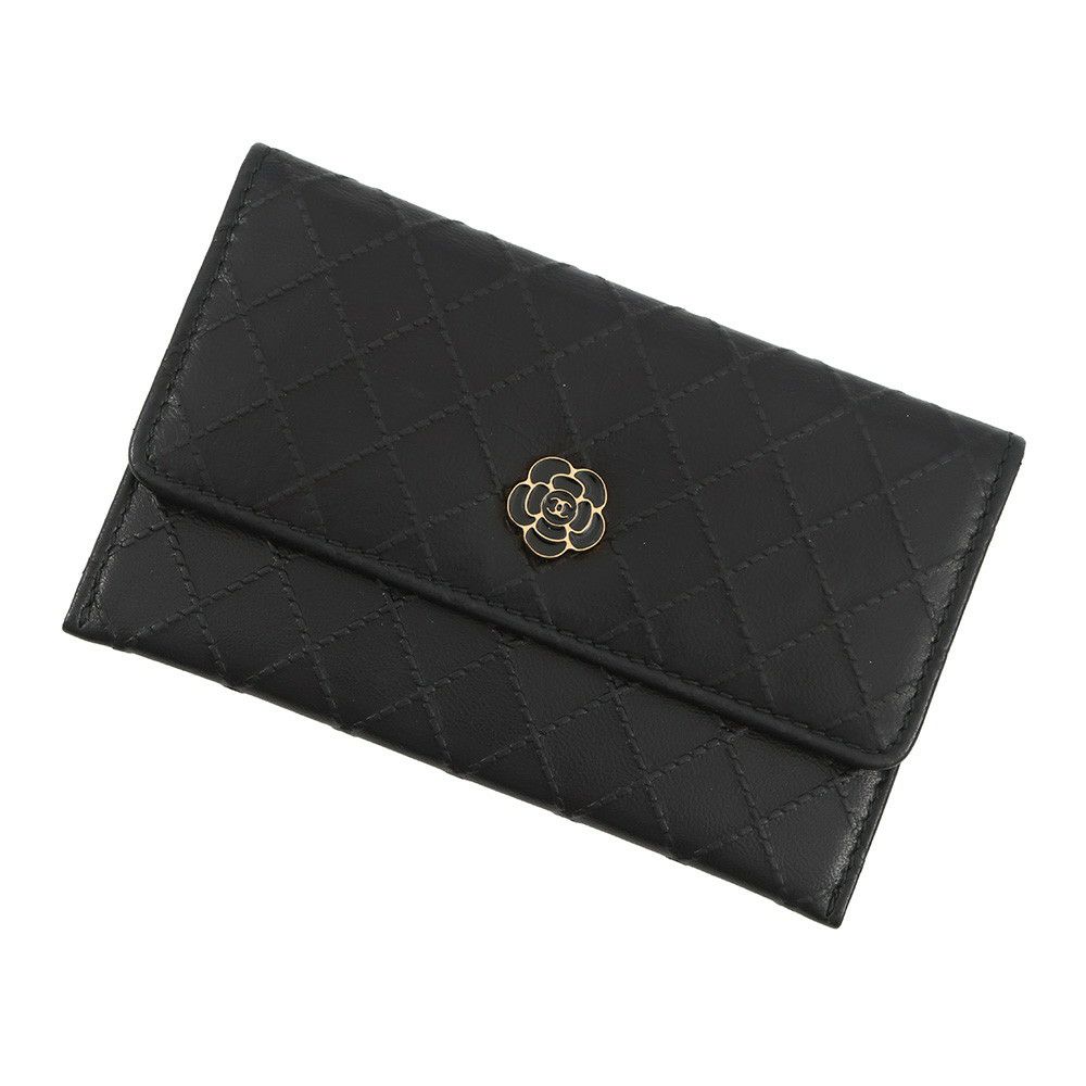 シャネル カードケース マトラッセ カメリア レザー CHANEL 銀座限定 黒