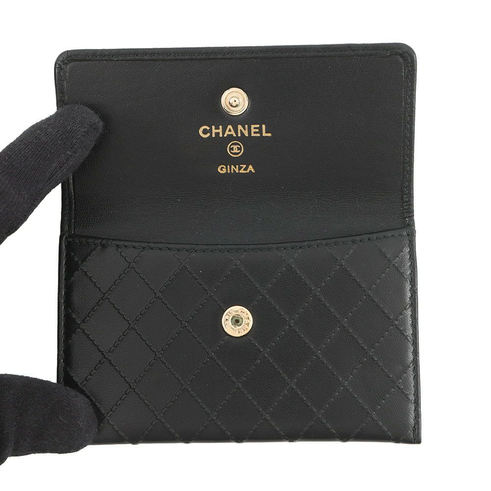 シャネル カードケース マトラッセ カメリア レザー CHANEL 銀座限定 黒