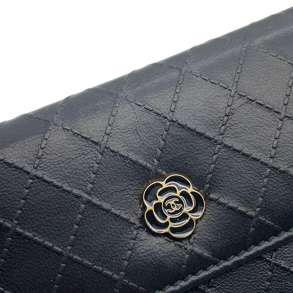 シャネル カードケース マトラッセ カメリア レザー CHANEL 銀座限定 黒