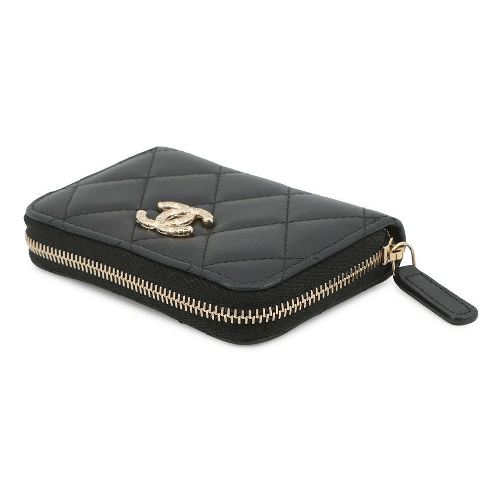 シャネル コインケース ココマーク ラインストーン マトラッセ ジップコインパース ラムスキン AP3977 財布 黒