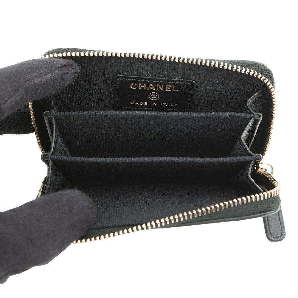 シャネル コインケース ココマーク ラインストーン マトラッセ ジップコインパース ラムスキン AP3977 財布 黒