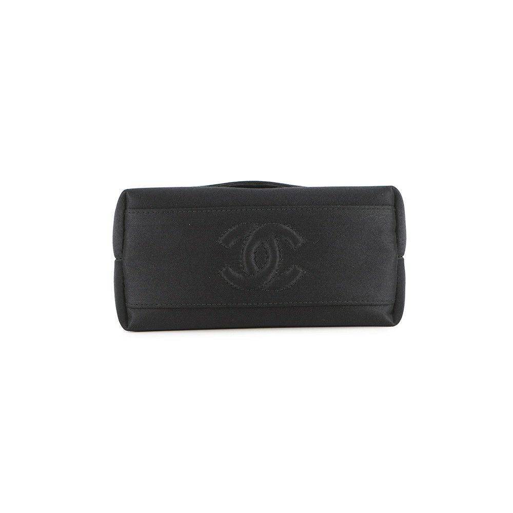 シャネル ハンドバッグ 結びチェーン カメリア サテン CHANEL パーティバッグ 黒
