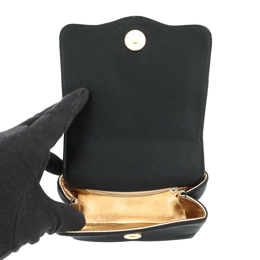 シャネル ハンドバッグ 結びチェーン カメリア サテン CHANEL パーティバッグ 黒