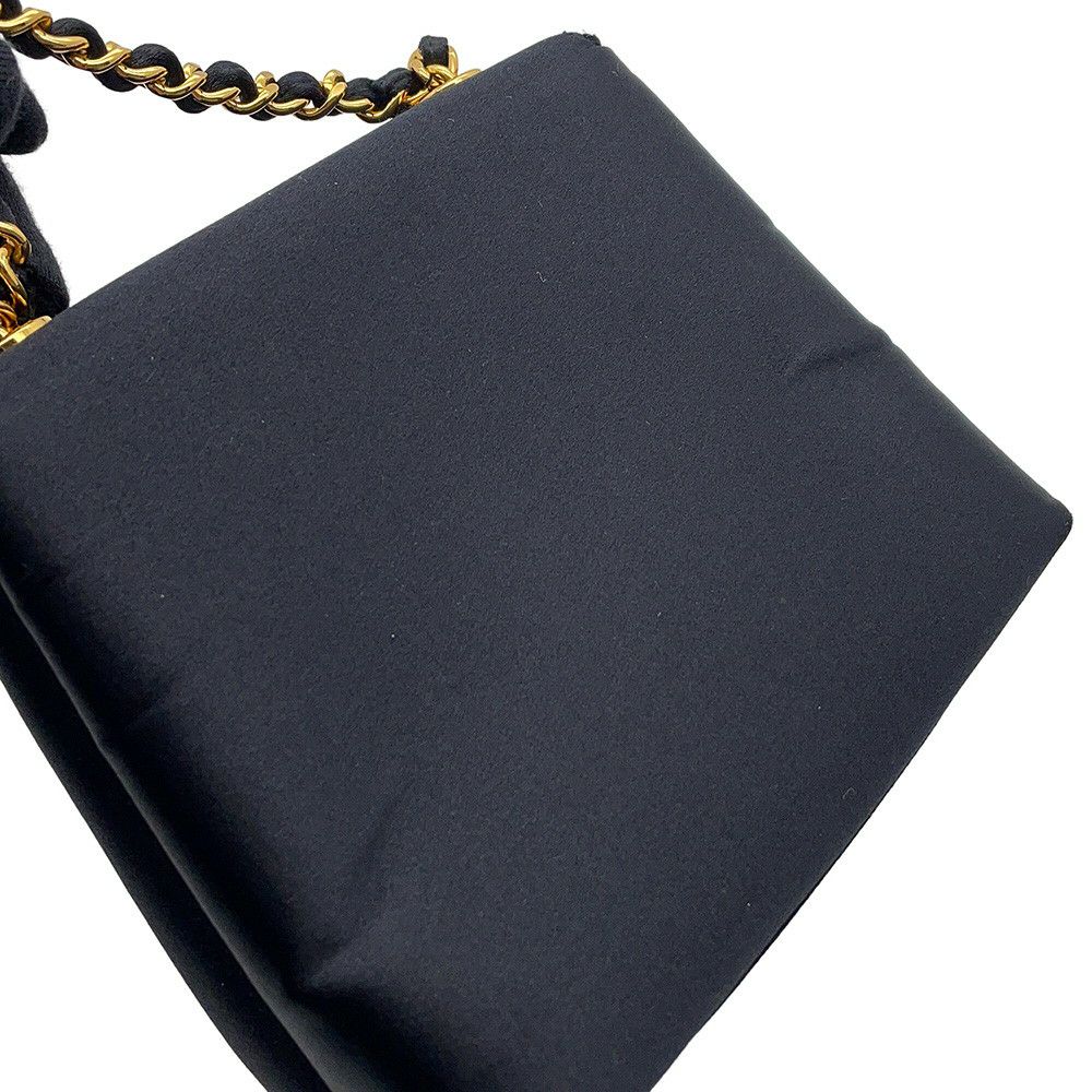 シャネル ハンドバッグ 結びチェーン カメリア サテン CHANEL パーティバッグ 黒