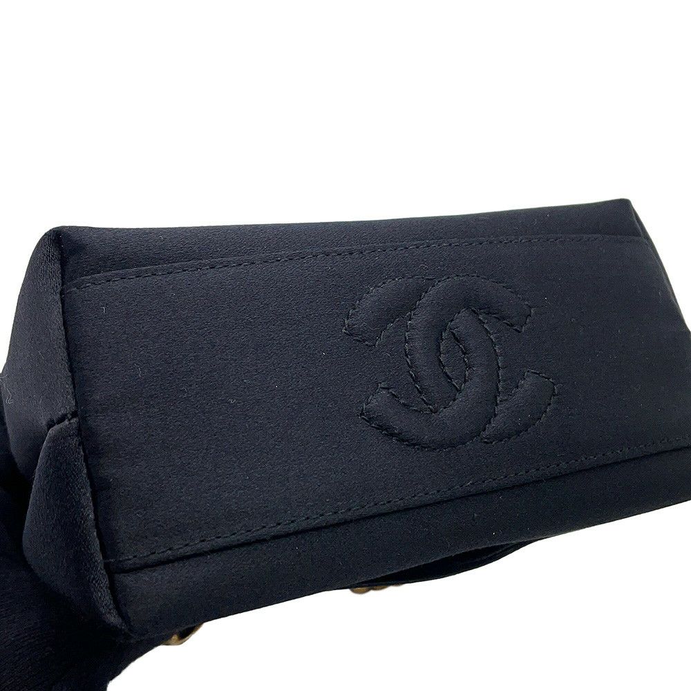 シャネル ハンドバッグ 結びチェーン カメリア サテン CHANEL パーティバッグ 黒