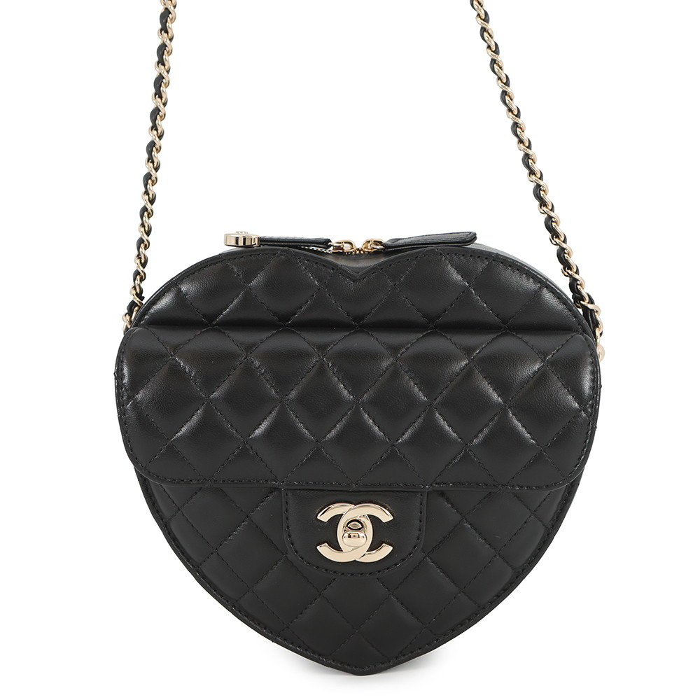 シャネル チェーンショルダーバッグ マトラッセ ハートシェイプ ラムスキン AS3191 CHANEL バッグ 黒