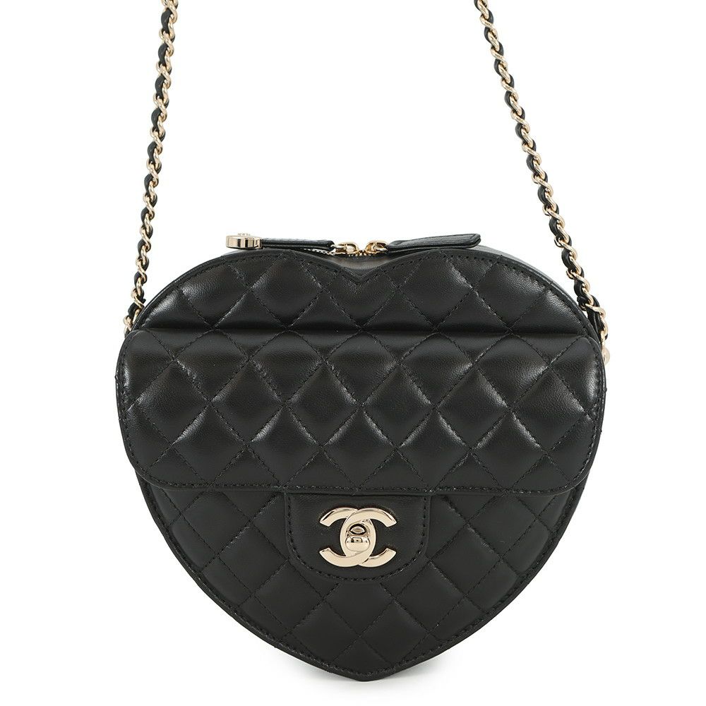 シャネル チェーンショルダーバッグ マトラッセ ハートシェイプ ラムスキン AS3191 CHANEL バッグ 黒