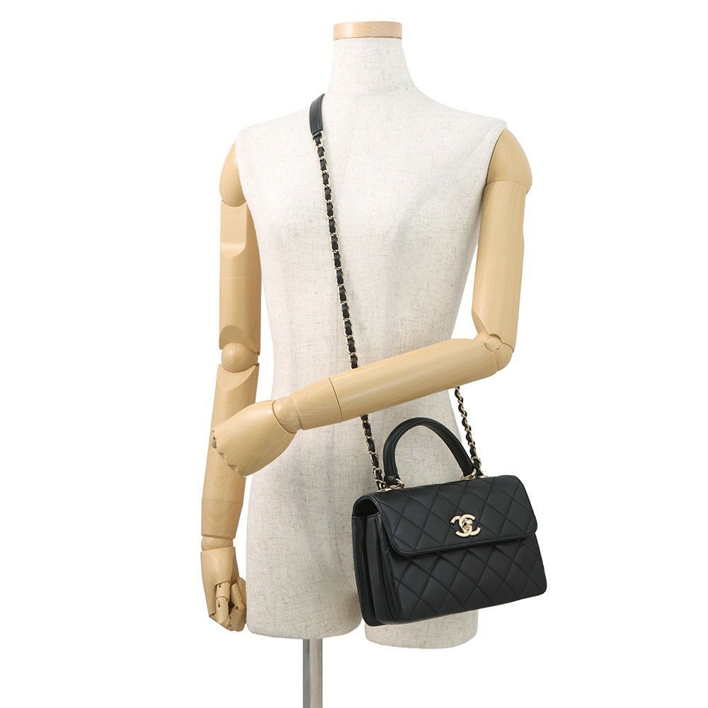 シャネル ハンドバッグ ココマーク マトラッセ トップハンドル ミニ フラップ ラムスキン AS4654 CHANEL 2wayショルダー 黒
