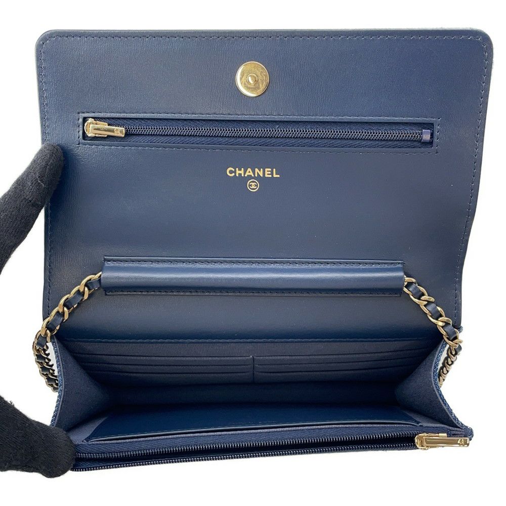 シャネル チェーンウォレット マトラッセ ココマーク デニム/レザー AP0250 CHANEL 財布