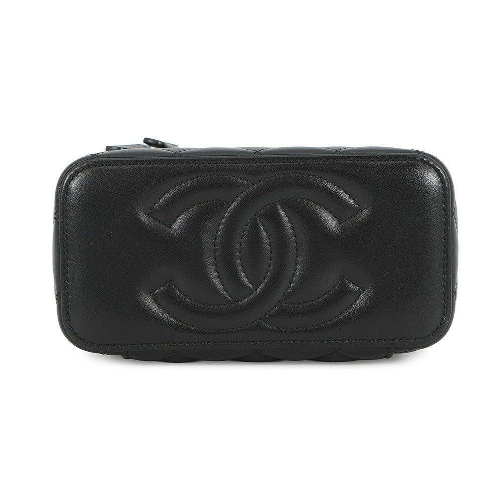 シャネル チェーンショルダーバッグ マトラッセ ココマーク ハートチェーン バニティバッグ ラムスキン CHANEL 黒