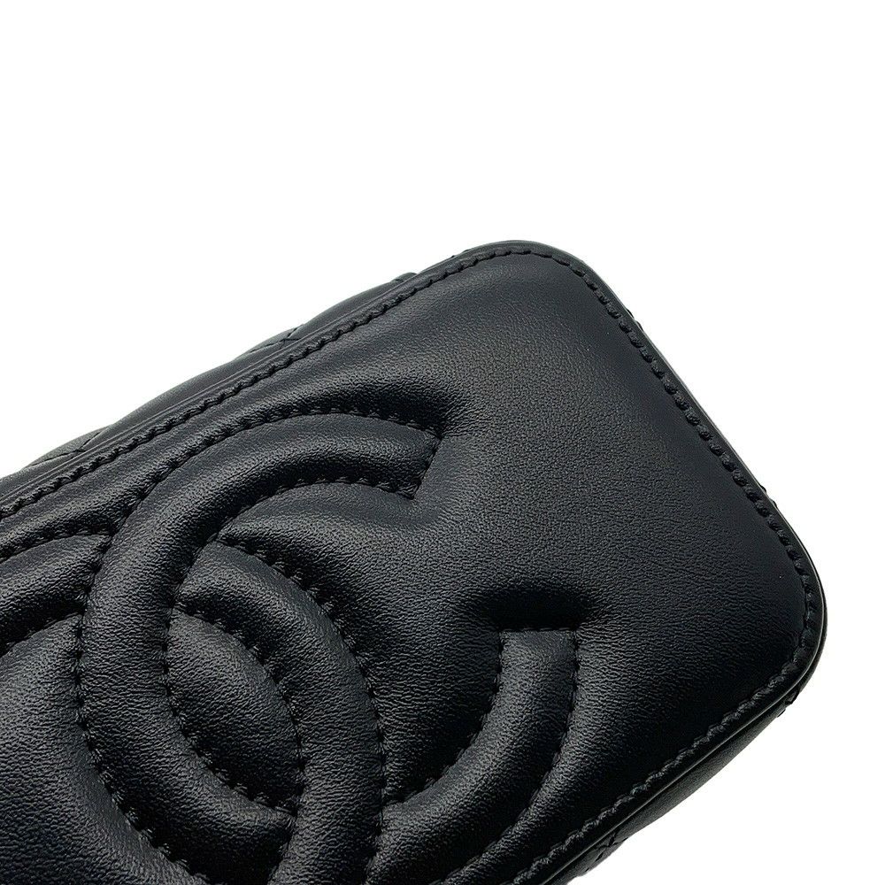 シャネル チェーンショルダーバッグ マトラッセ ココマーク ハートチェーン バニティバッグ ラムスキン CHANEL 黒
