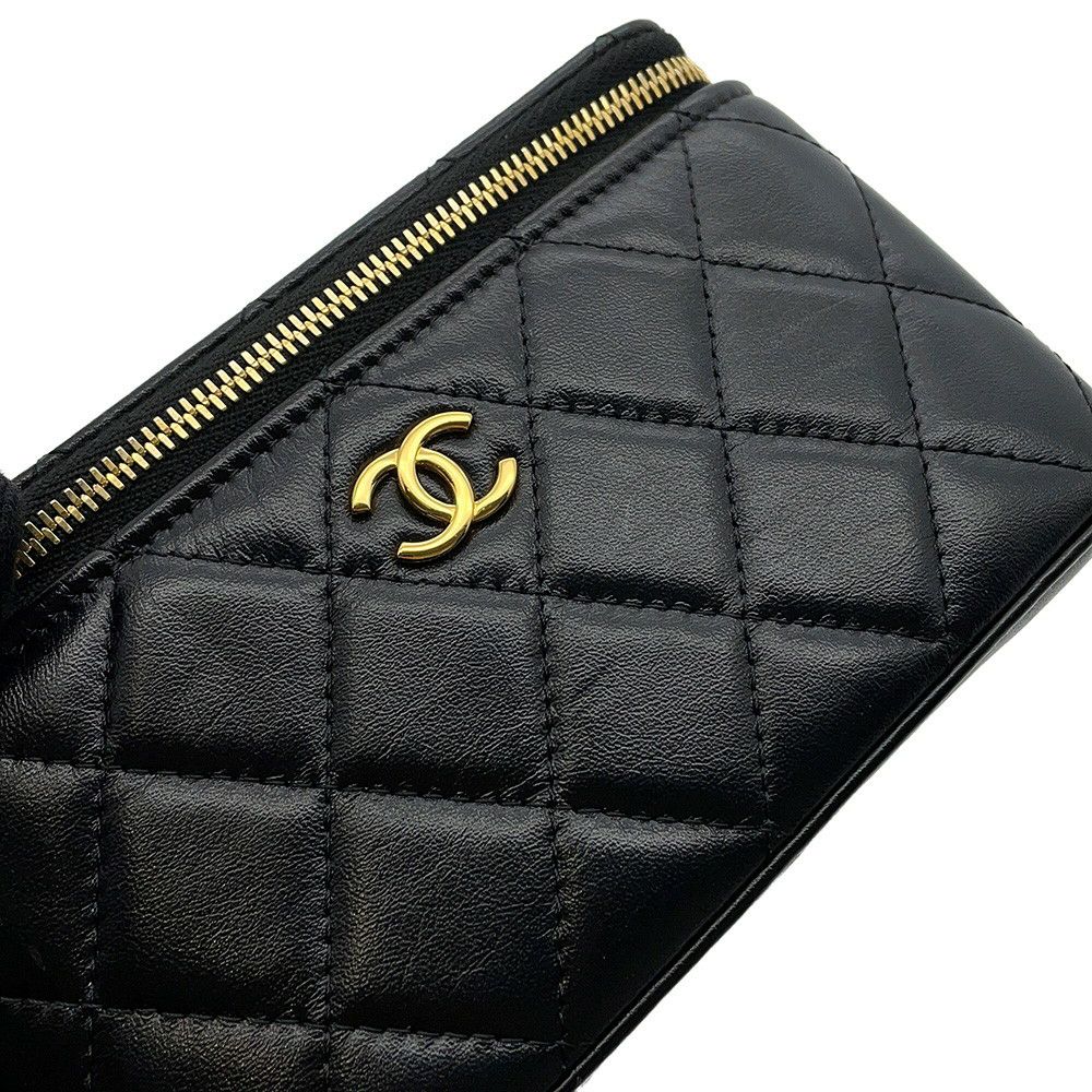 シャネル チェーンショルダーバッグ マトラッセ ココマーク ハートチェーン バニティバッグ ラムスキン CHANEL 黒