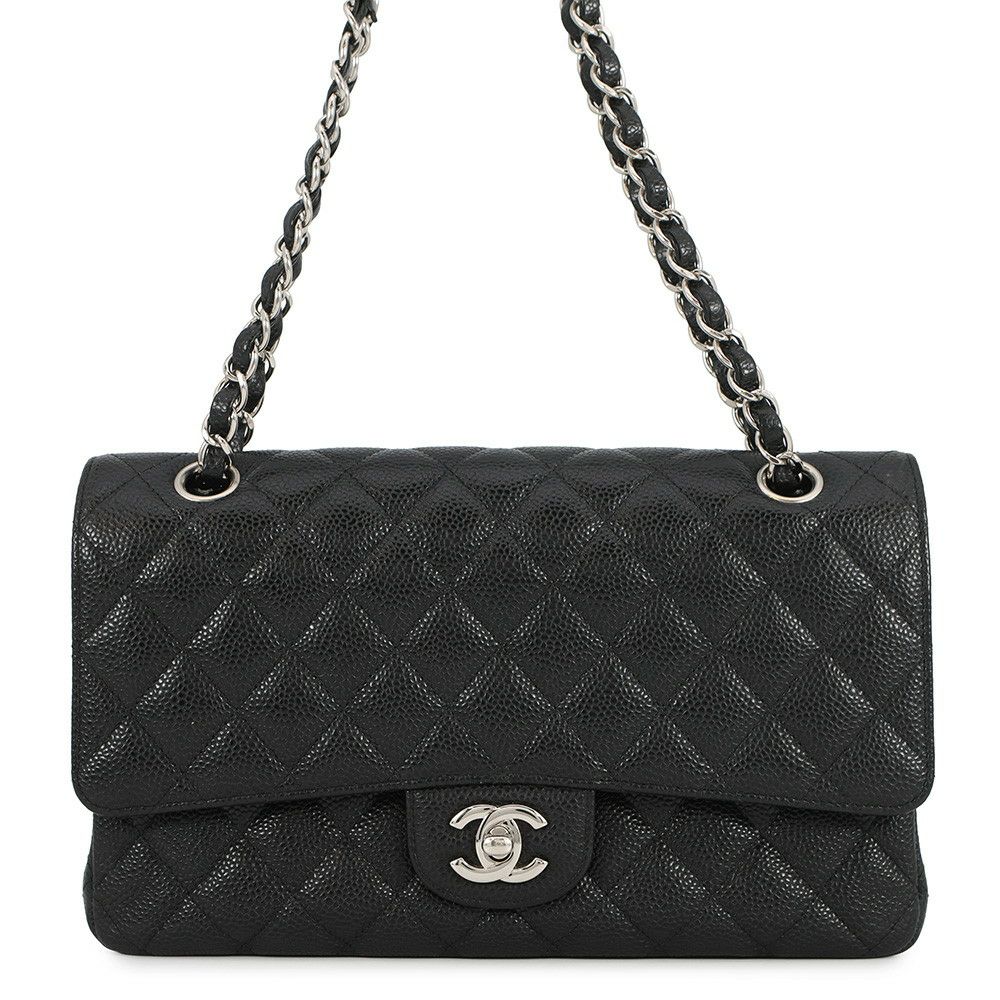 シャネル チェーンショルダーバッグ マトラッセ25 ココマーク ダブルチェーン キャビアスキン A01112 CHANEL 黒