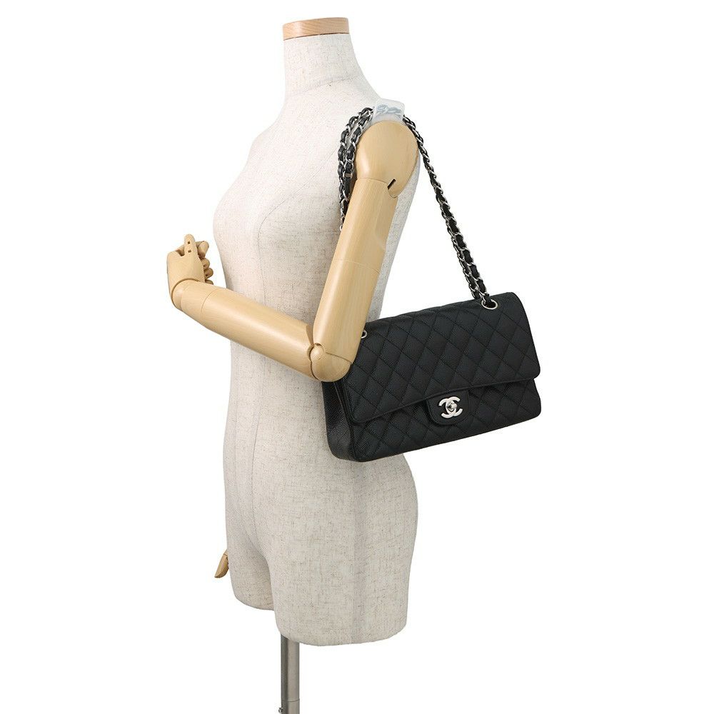 シャネル チェーンショルダーバッグ マトラッセ25 ココマーク ダブルチェーン キャビアスキン A01112 CHANEL 黒