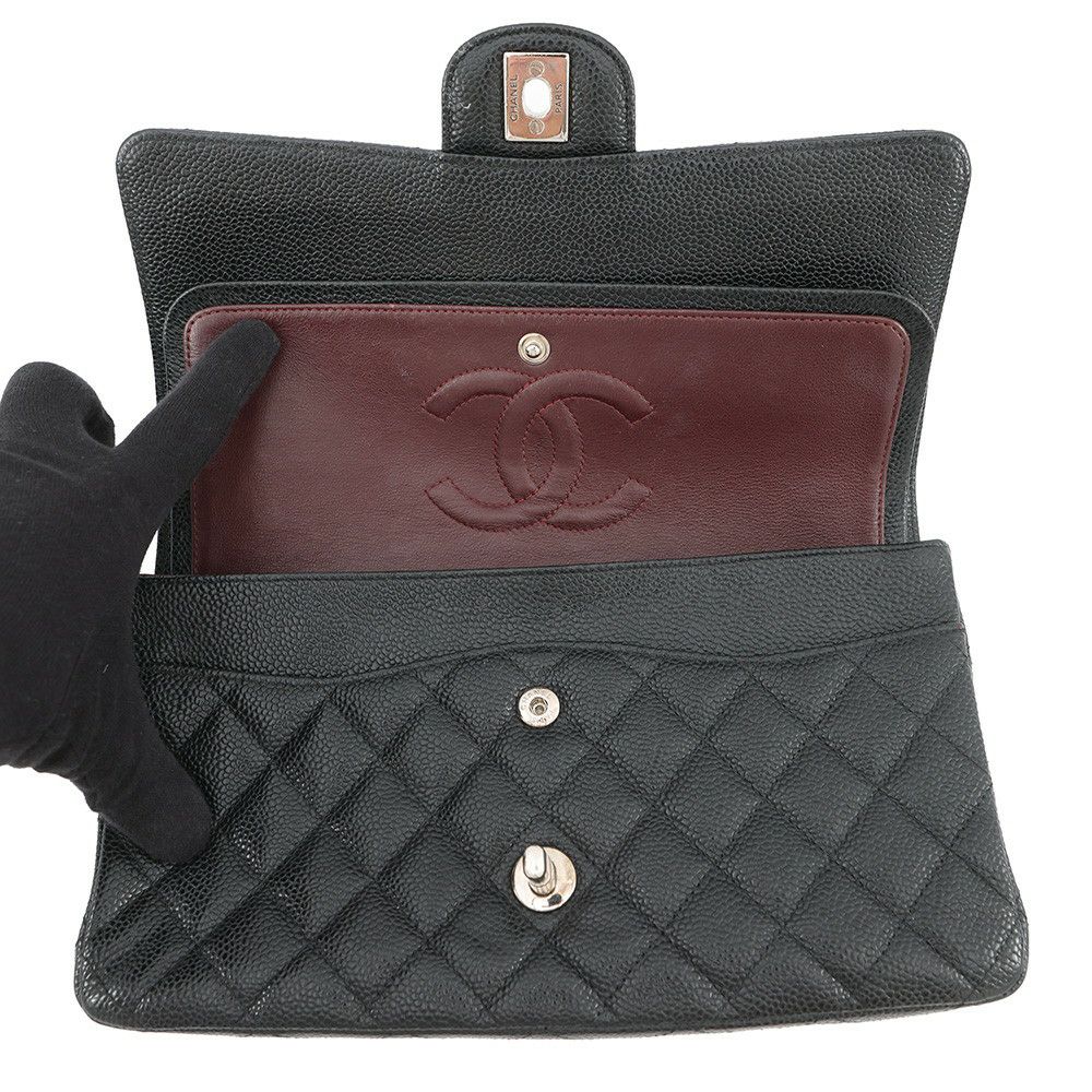 シャネル チェーンショルダーバッグ マトラッセ25 ココマーク ダブルチェーン キャビアスキン A01112 CHANEL 黒
