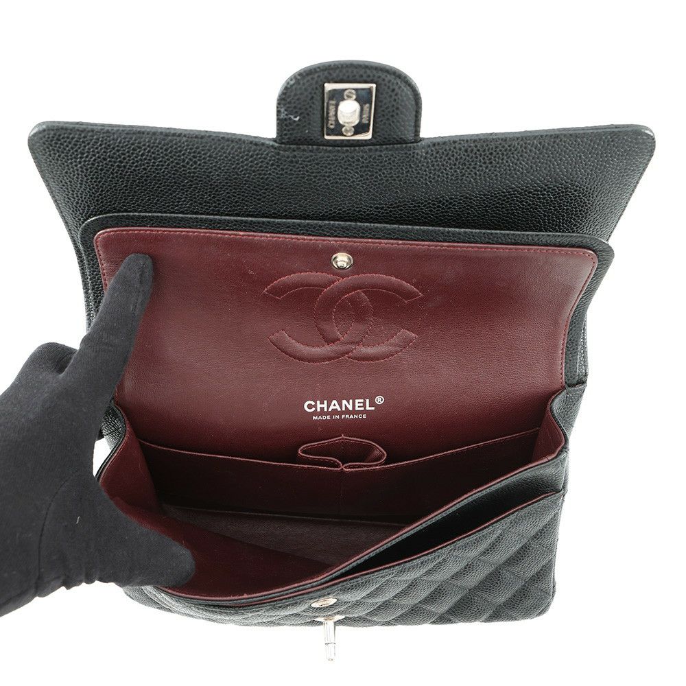 シャネル チェーンショルダーバッグ マトラッセ25 ココマーク ダブルチェーン キャビアスキン A01112 CHANEL 黒