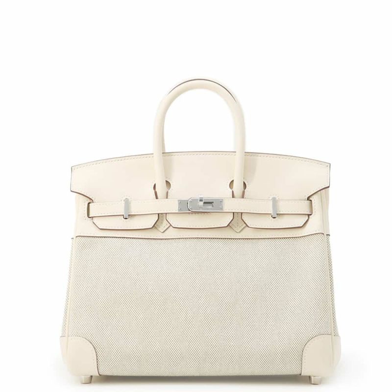 エルメス バーキン25 エクリュ/ナタ/シルバー金具 トワルアッシュ/スイフト W刻印 HERMES Birkin ハンドバッグ