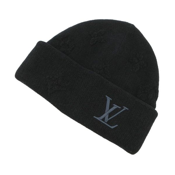 ルイヴィトン ニット帽 ビーニー・LV クラッシュ モノグラム コットン サイズS M96194 ヴィトン 帽子 ブラック 黒