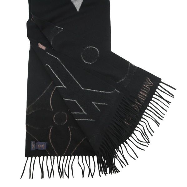 ルイヴィトン マフラー ジ アルティメット カシミヤ/ウール M76383 LOUIS VUITTON ストール ブラック 黒 白