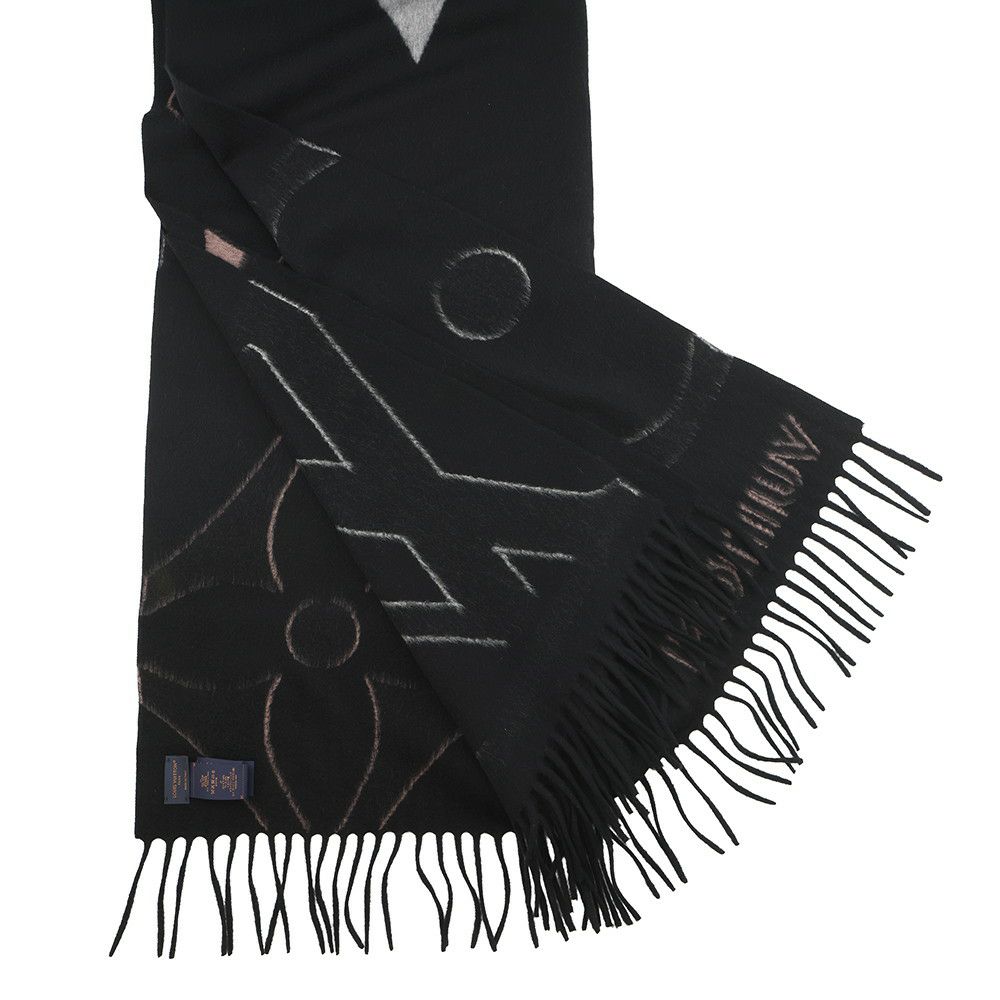 ルイヴィトン マフラー ジ アルティメット カシミヤ/ウール M76383 LOUIS VUITTON ストール ブラック 黒 白