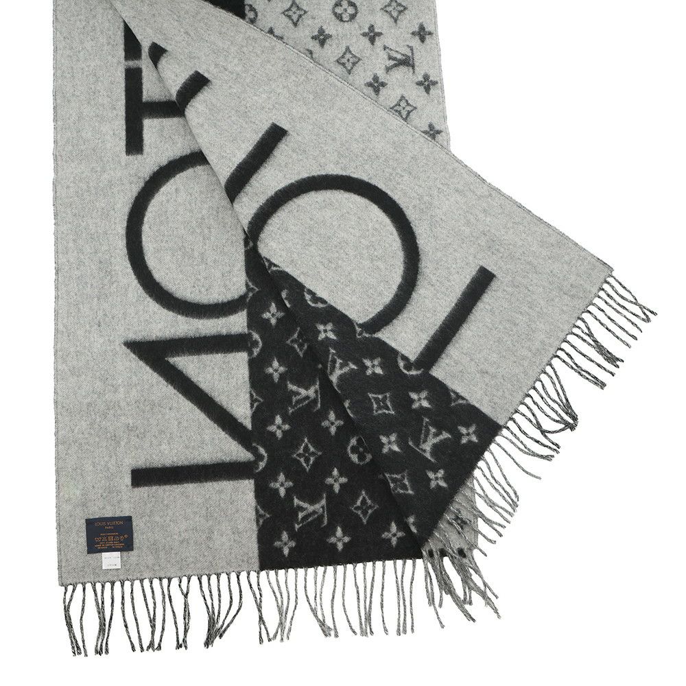 ルイヴィトン マフラー LV スプリット カシミヤ M70924 LOUIS VUITTON モノグラム ブラック 黒