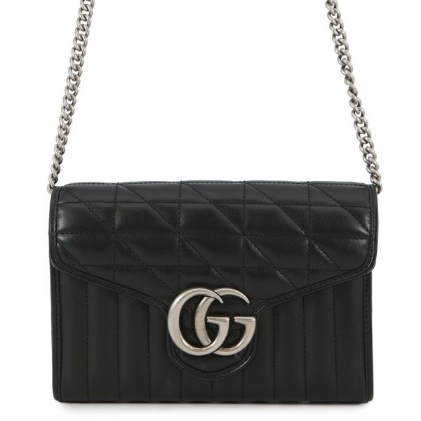 グッチ チェーンウォレット GGマーモント レザー 474575 GUCCI 財布 ダブルG 黒