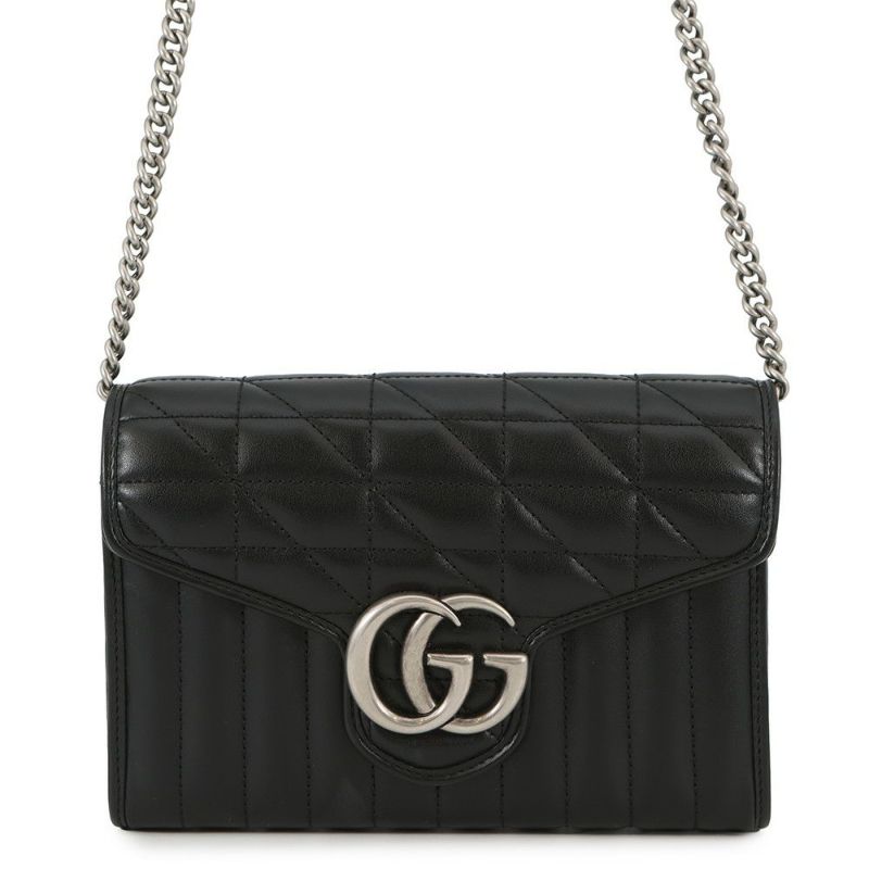 グッチ チェーンウォレット GGマーモント レザー 474575 GUCCI 財布 ダブルG 黒