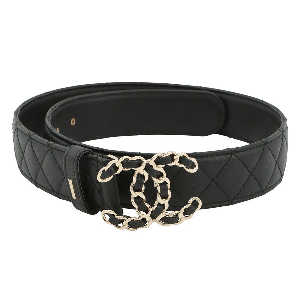 シャネル ベルト ココマーク ロゴ レザー B25 V サイズ70 CHANEL 黒