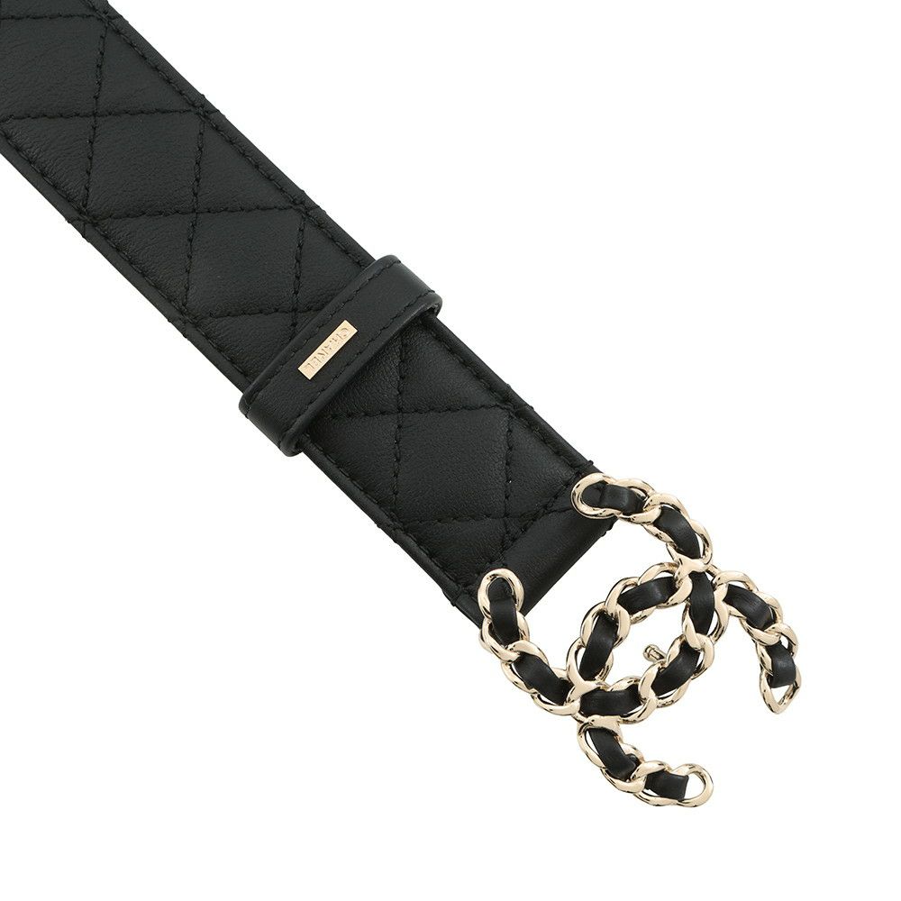 シャネル ベルト ココマーク ロゴ レザー B25 V サイズ70 CHANEL 黒
