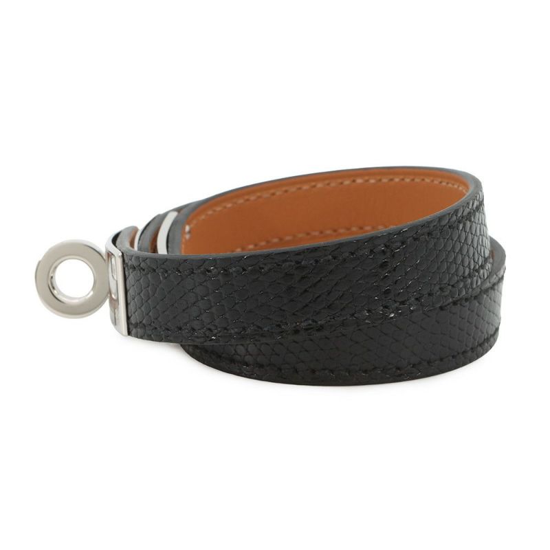 エルメス ブレスレット ケリー ドゥブルトゥール ブラック/シルバー金具 リザード B刻印 サイズT3黒