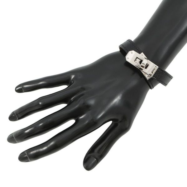 エルメス ブレスレット ケリー ドゥブルトゥール ブラック/シルバー金具 リザード B刻印 サイズT3黒