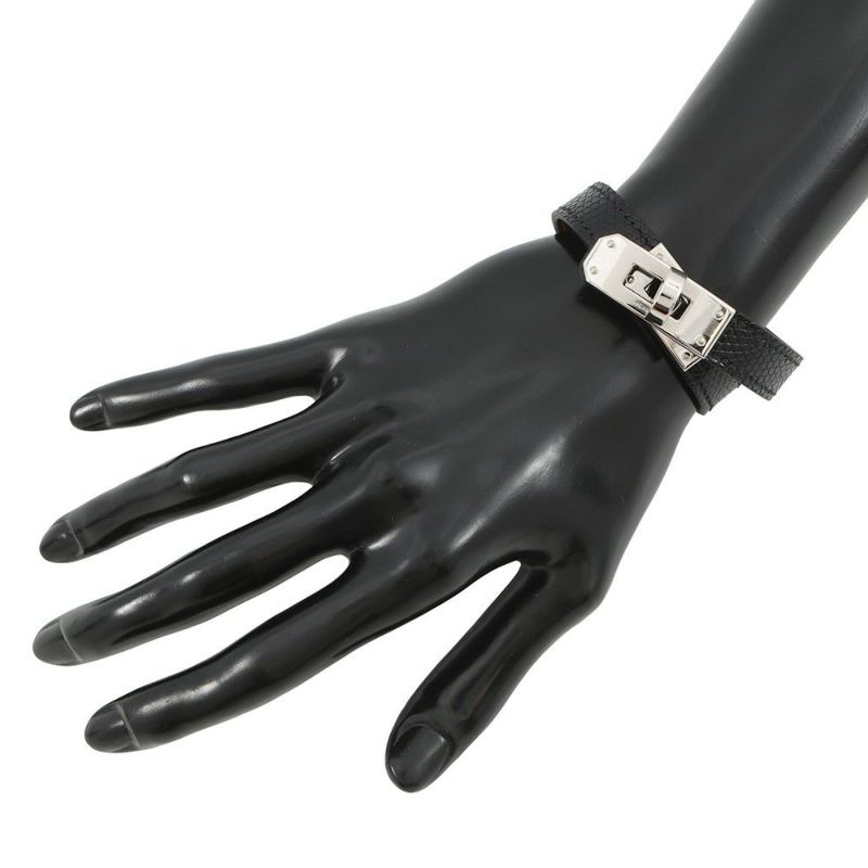 エルメス ブレスレット ケリー ドゥブルトゥール ブラック/シルバー金具 リザード B刻印 サイズT3黒