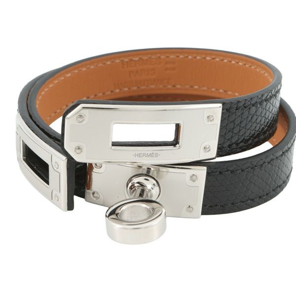 エルメス ブレスレット ケリー ドゥブルトゥール ブラック/シルバー金具 リザード B刻印 サイズT3黒