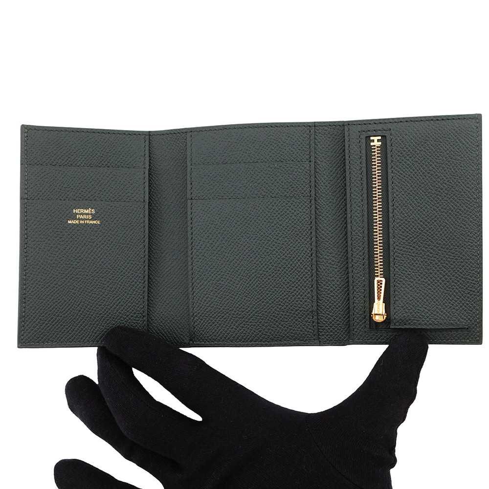 エルメス 三つ折り財布 ベアン コンビネ ヴェールフォンセ/ゴールド金具 エプソン K刻印 財布
