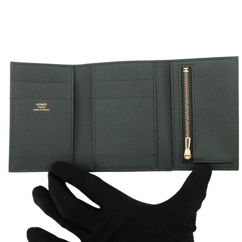 エルメス 三つ折り財布 ベアン コンビネ ヴェールフォンセ/ゴールド金具 エプソン K刻印 財布