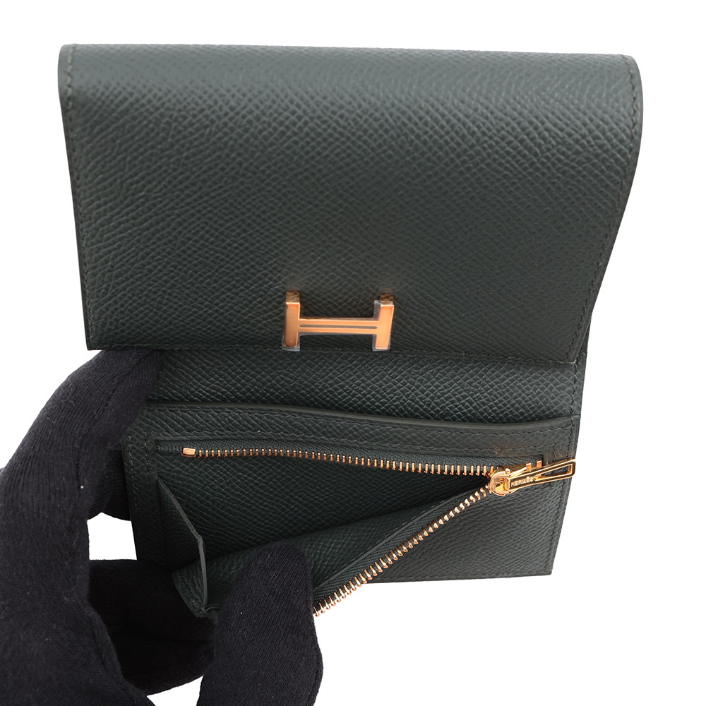 エルメス 三つ折り財布 ベアン コンビネ ヴェールフォンセ/ゴールド金具 エプソン K刻印 財布