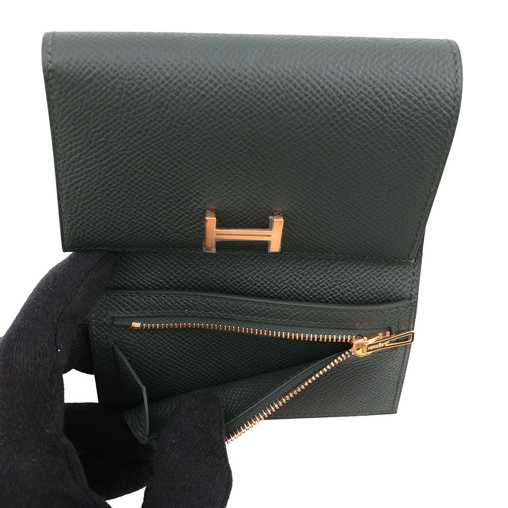 エルメス 三つ折り財布 ベアン コンビネ ヴェールフォンセ/ゴールド金具 エプソン K刻印 財布