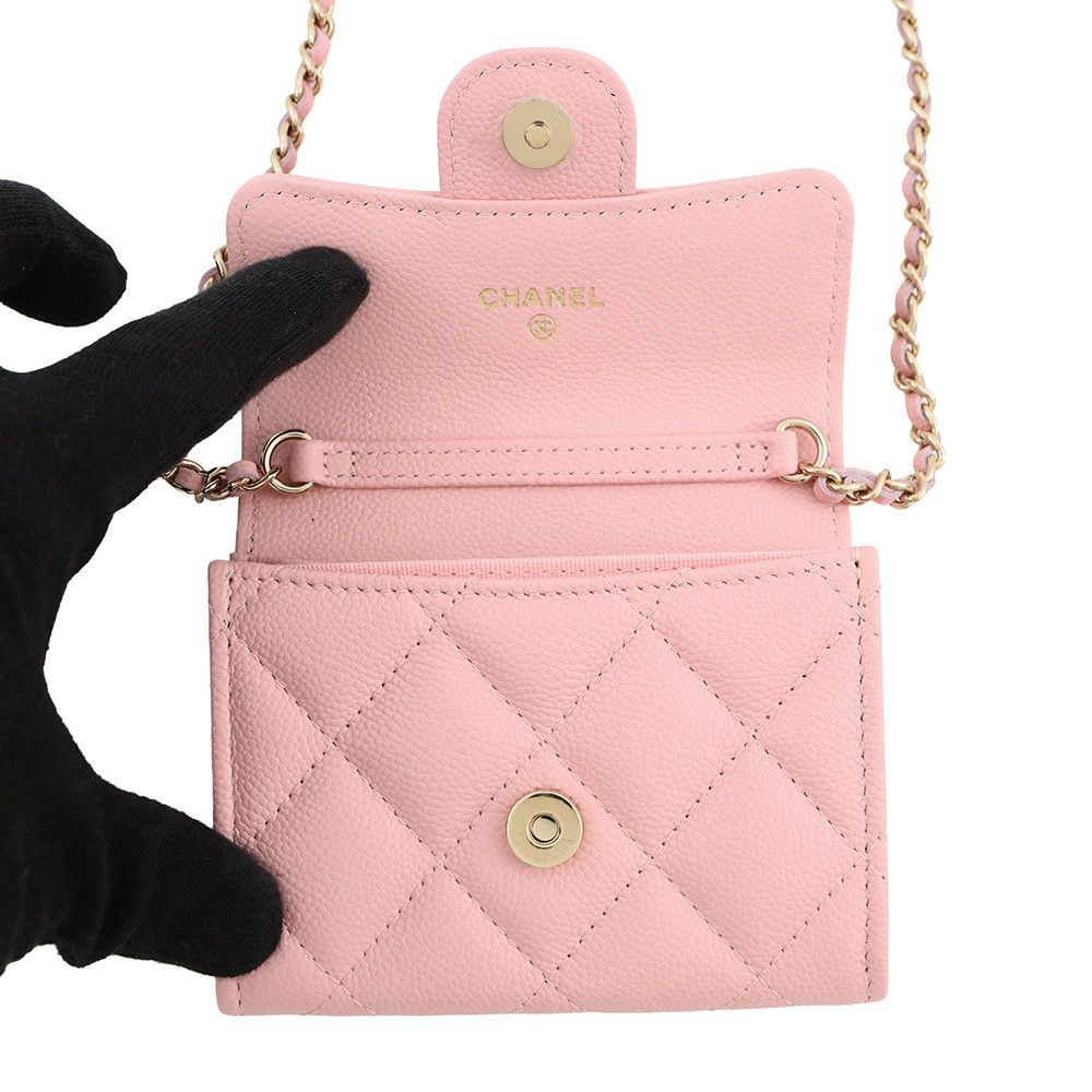 シャネル ミニチェーンウォレット カードケース マトラッセ キャビアスキン AP0238 CHANEL 財布