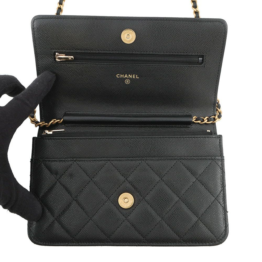 シャネル チェーンウォレット マトラッセ ココマーク キャビアスキン AP3516 CHANEL 黒