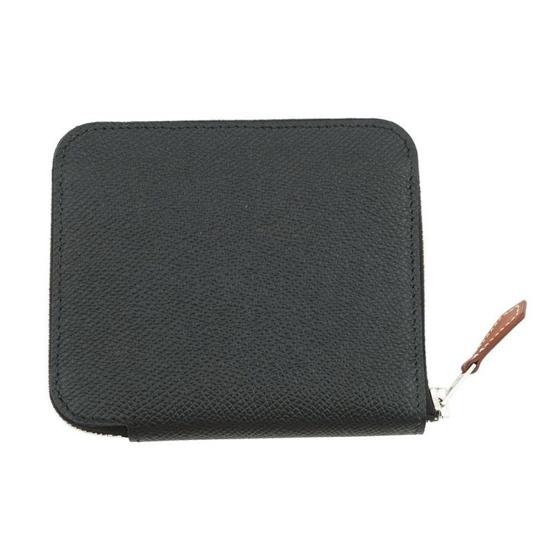 エルメス コインケース アザップコンパクト シルクイン ブラック/シルバー金具 エプソン K刻印 黒