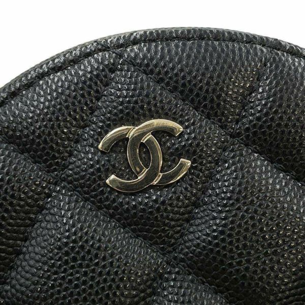 シャネル チェーンショルダーバッグ マトラッセ ココマーク ラウンド キャビアスキン A70657 CHANEL 黒