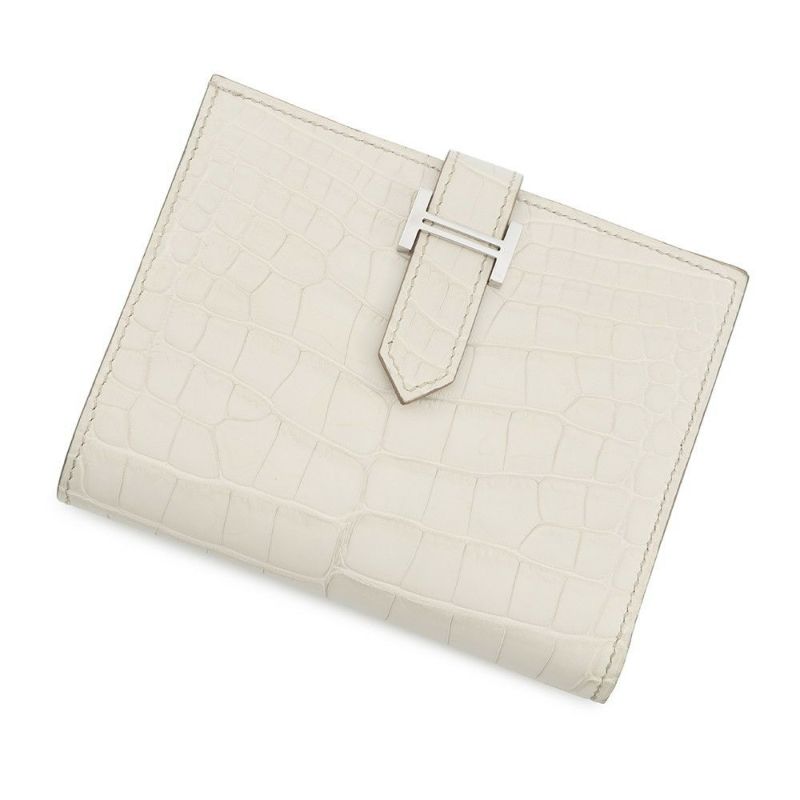 エルメス 二つ折り財布 ベアンコンパクト ベトン/シルバー金具 アリゲーターマット K刻印 財布