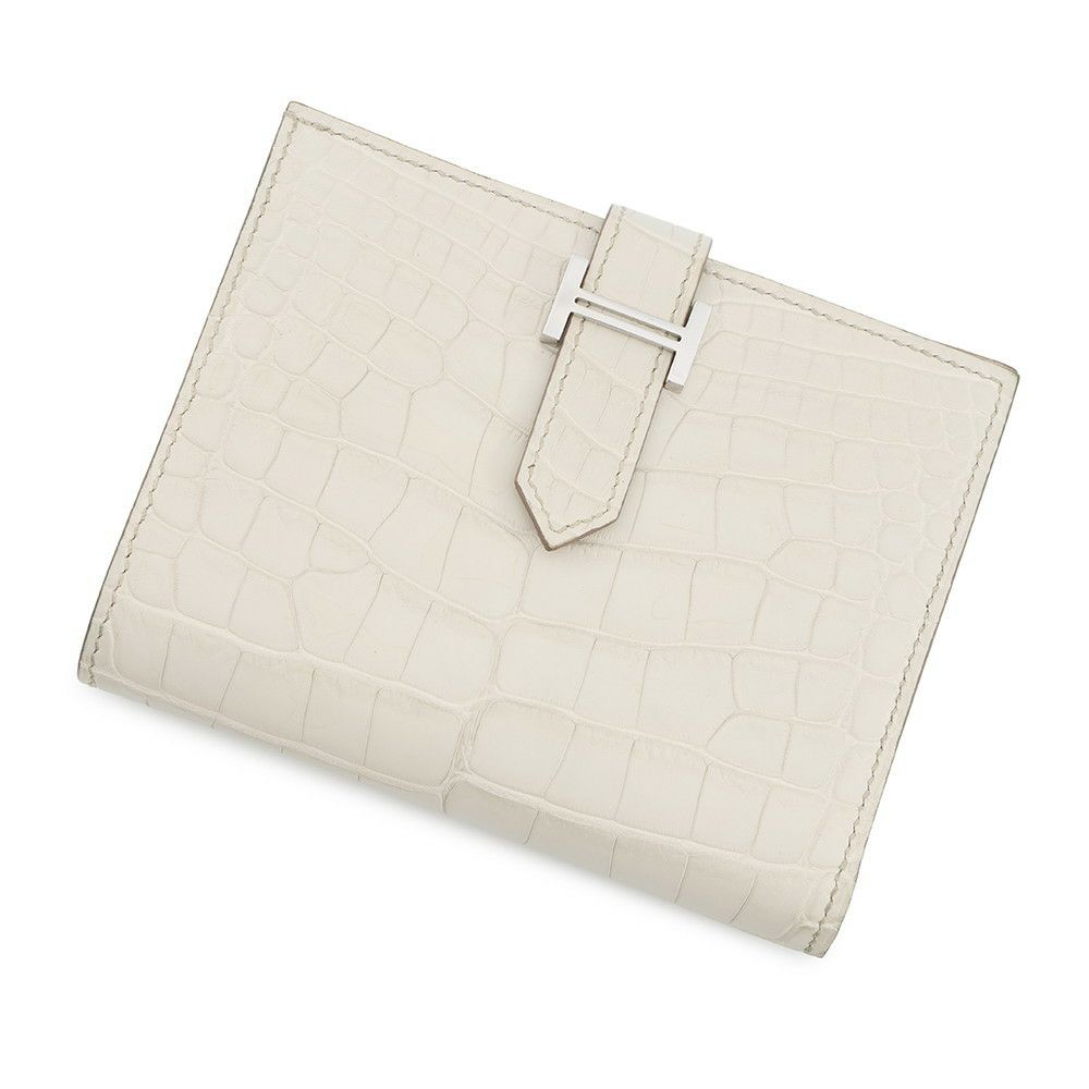 エルメス 二つ折り財布 ベアンコンパクト ベトン/シルバー金具 アリゲーターマット K刻印 財布