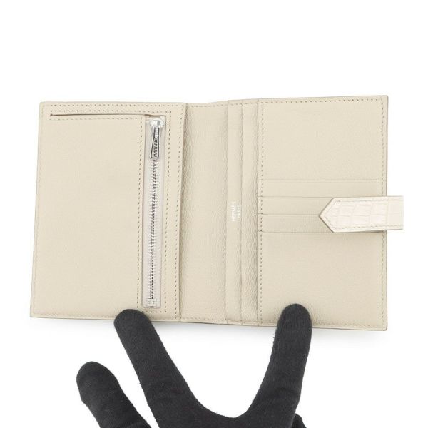 エルメス 二つ折り財布 ベアンコンパクト ベトン/シルバー金具 アリゲーターマット K刻印 財布