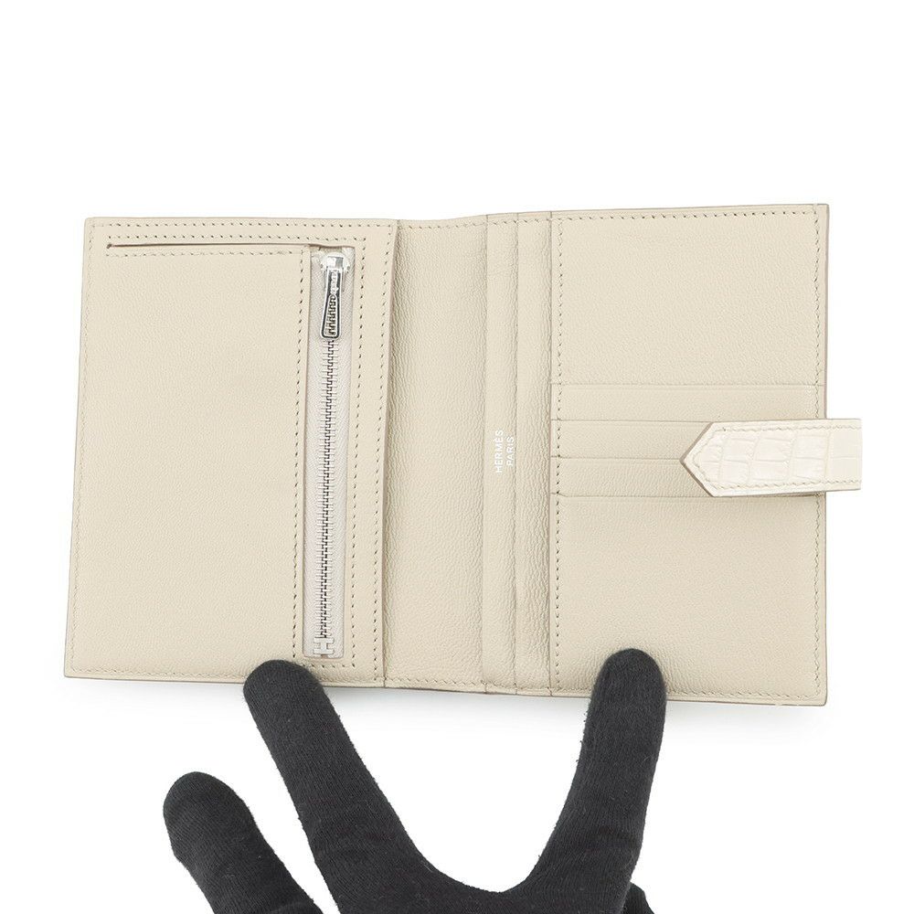 エルメス 二つ折り財布 ベアンコンパクト ベトン/シルバー金具 アリゲーターマット K刻印 財布