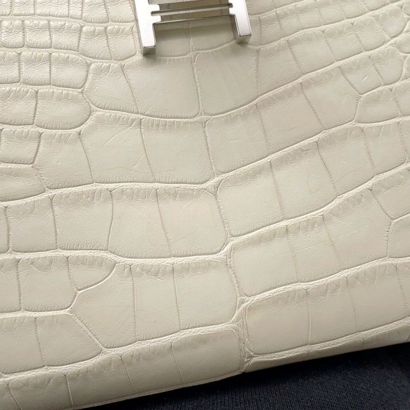 エルメス 二つ折り財布 ベアンコンパクト ベトン/シルバー金具 アリゲーターマット K刻印 財布