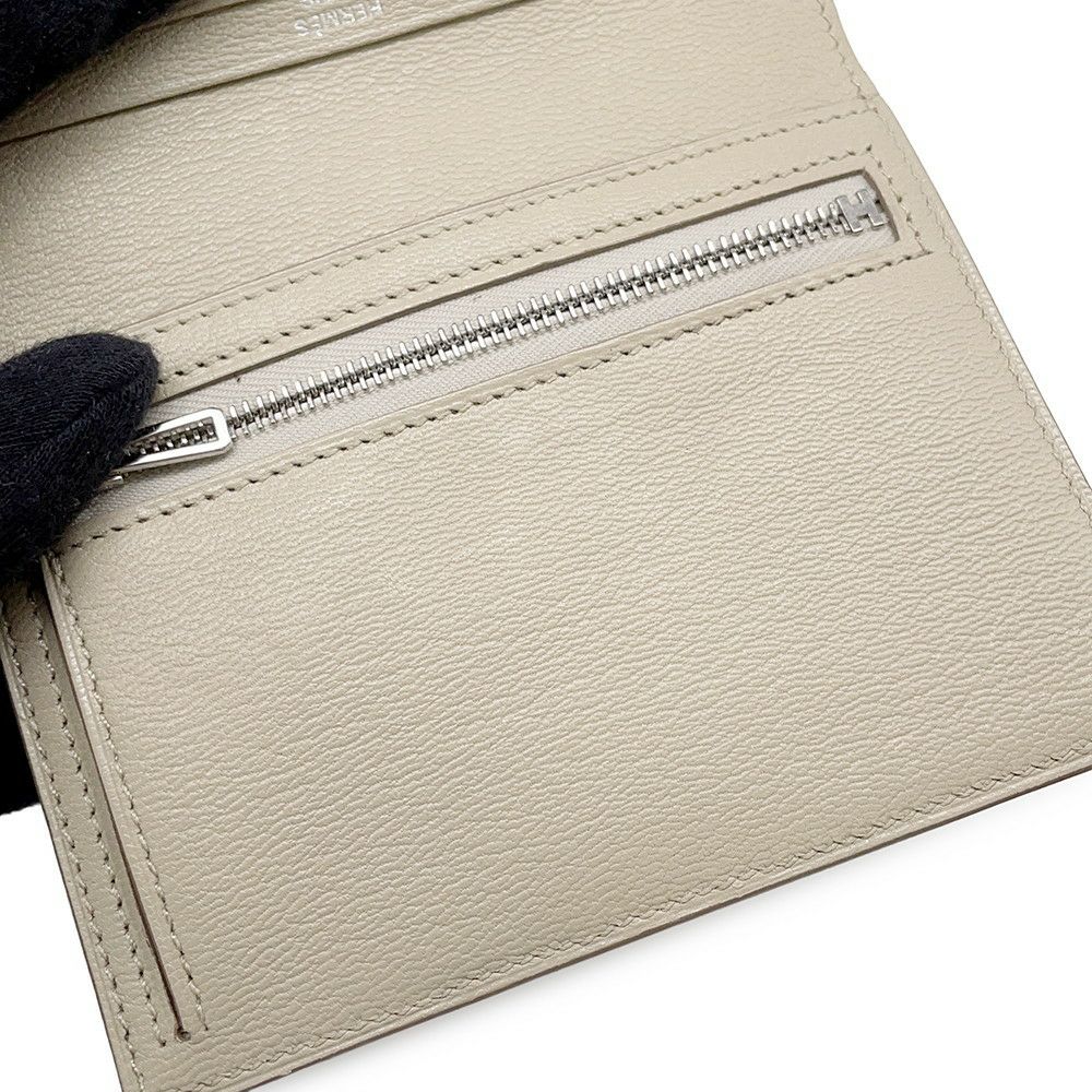 エルメス 二つ折り財布 ベアンコンパクト ベトン/シルバー金具 アリゲーターマット K刻印 財布