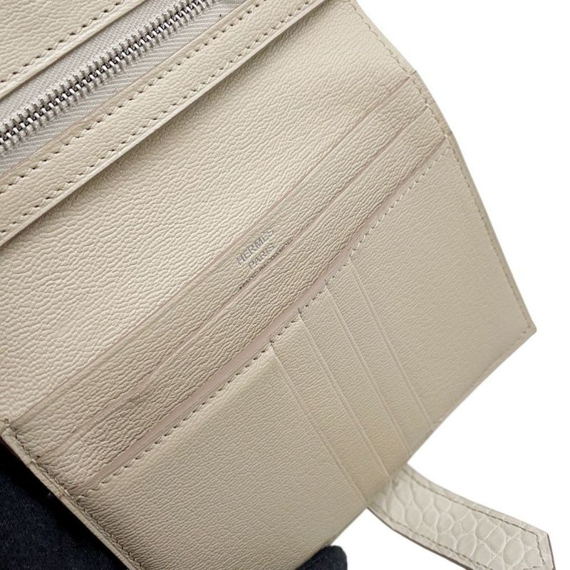 エルメス 二つ折り財布 ベアンコンパクト ベトン/シルバー金具 アリゲーターマット K刻印 財布