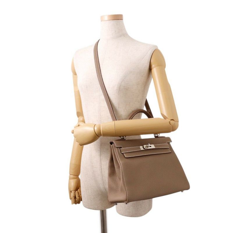 エルメス ハンドバッグ ケリー28 内縫い エトゥープ/シルバー金具 トゴ Y刻印 ２wayショルダー